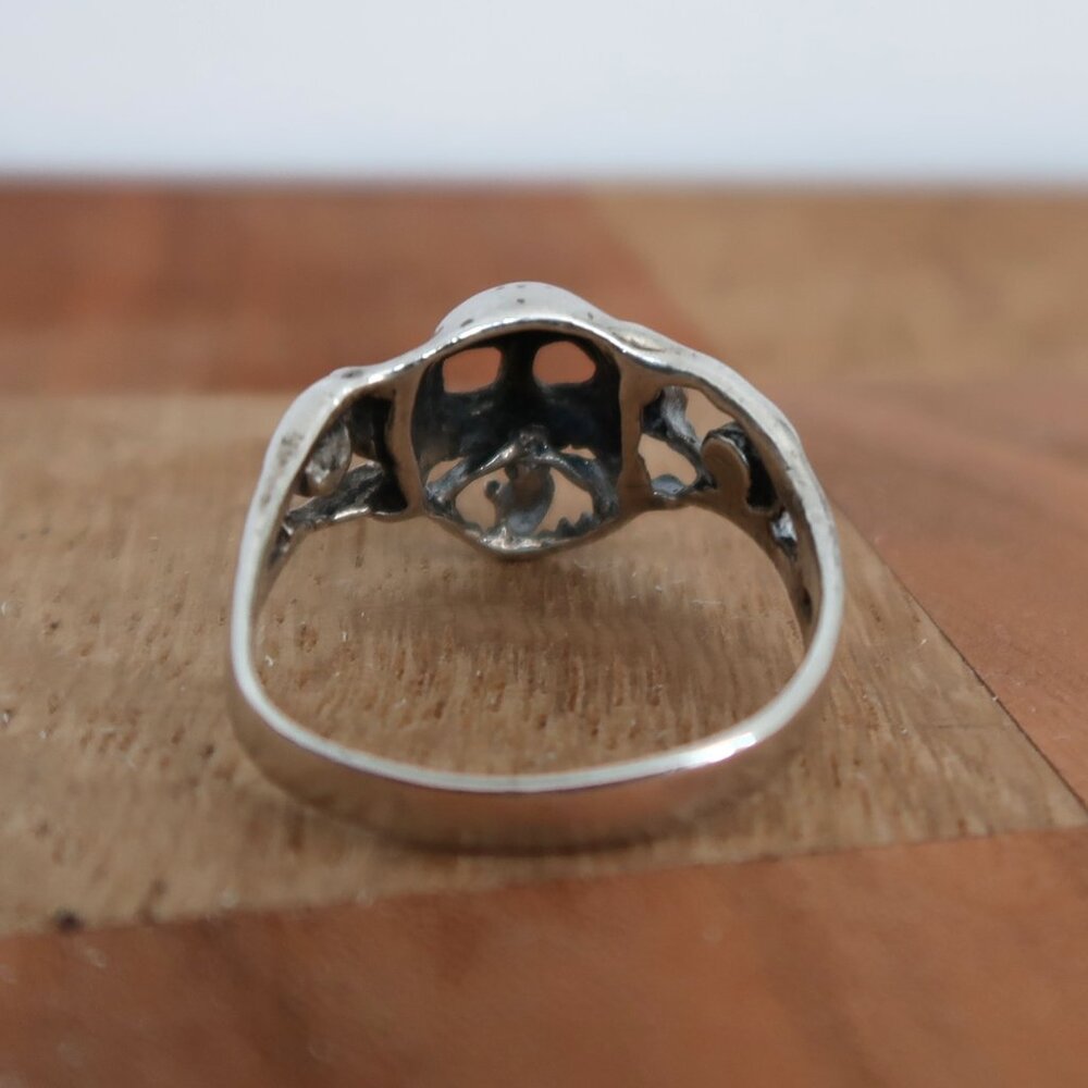 925 Sterling Silver Scary Skull Ring Sz 10.5 Goth Biker Statement - Bend in Band - Picture 7 of 8